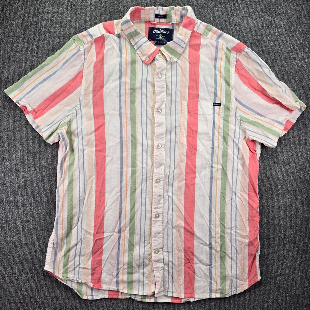 Chubbies Friday Shirt Men XL Striped Short Sleeve Cotton Rayon Blend Button Down